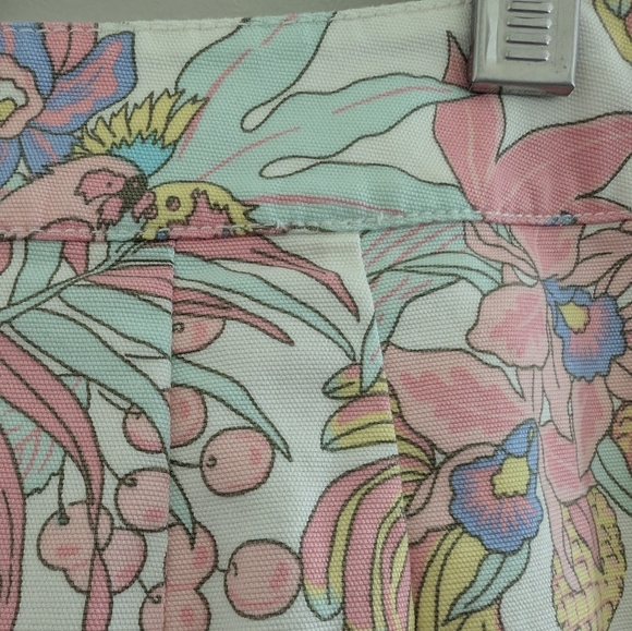 NEW Talbots Canvas A Line Skirt 4 Petite Ivory Pastel Jungle Tropical Parrot 4P - Picture 7 of 15